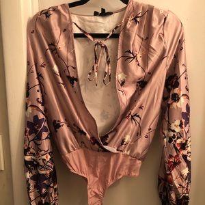 Floral open front body suit